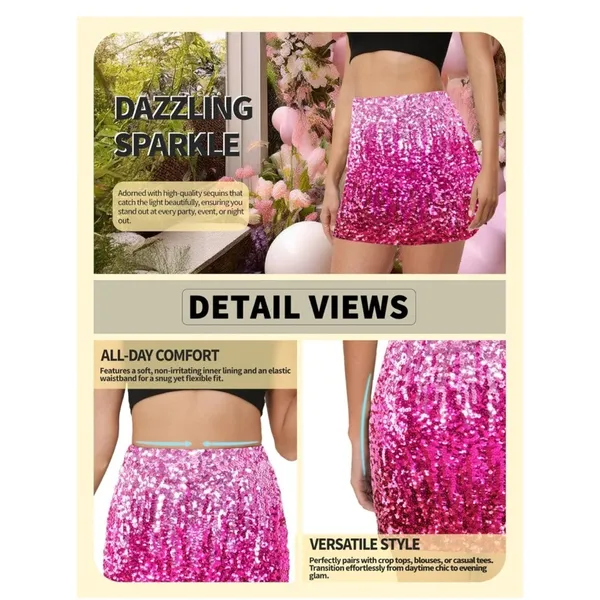 NWT MANER Women's Sequin‎ Bodycon Mini Skirt Orange Medium - Image 4