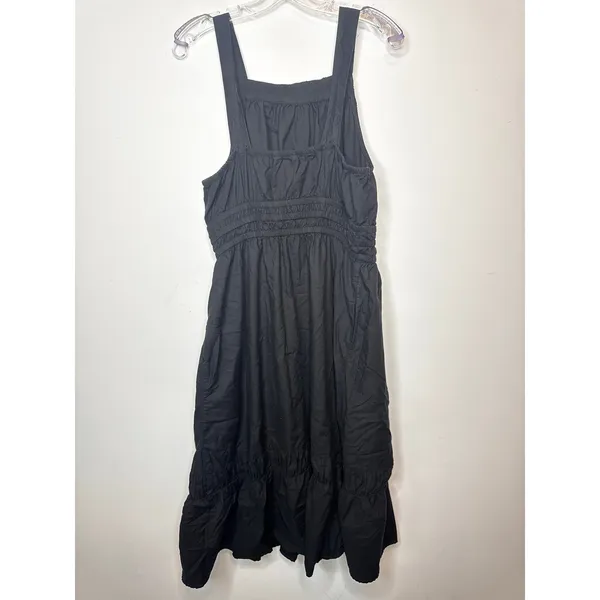 Time and Tru Black Smocked Midi Dress Sleeveless Tiered A Line Pocket Size L - Image 5