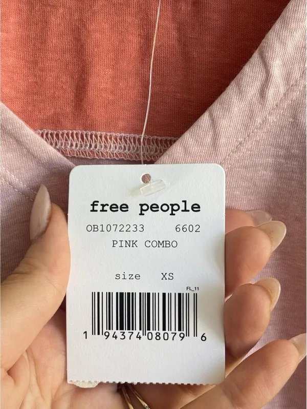 Free People We The Free Pink Combo Colorblock V Neck 3/4 Sleeve Top XS NWT - Image 5