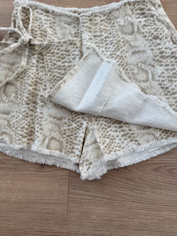 Le Lis Frayed Snake Print Denim Wrap Skort - Image 6