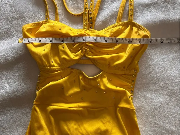 KELLE Sunshine 2 Piece Stoned Dance Costume Bright Yellow Adult Sz S EUC - Image 7