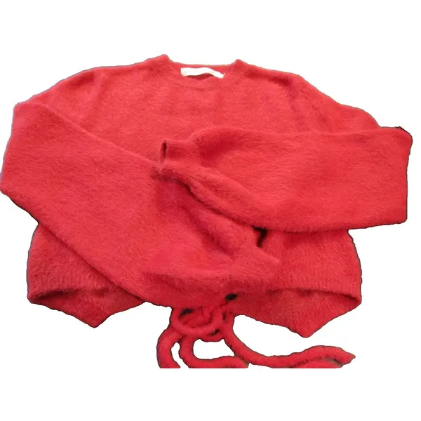Altar’d State Fuzzy Eyelash Cropped Sweater Raspberry XS Pre‑Owned Tie back - Image 3
