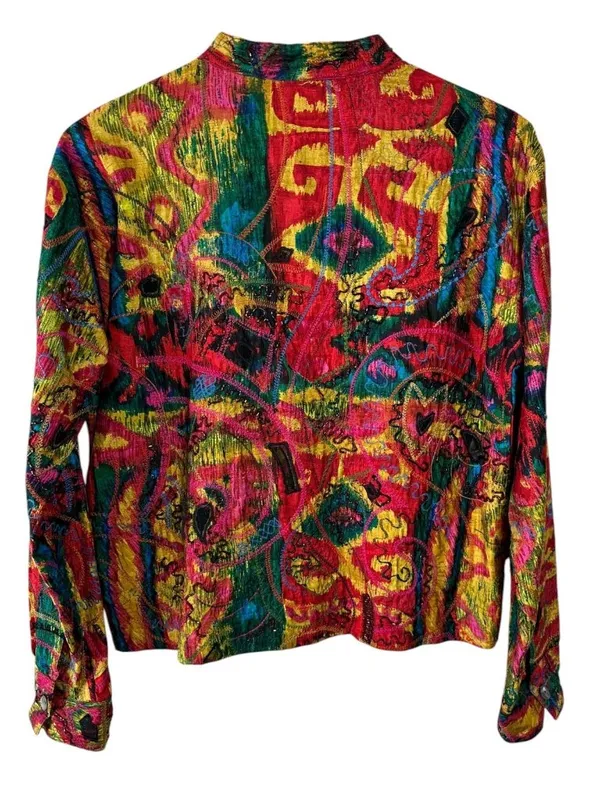 Chico’s Multicolor Silk Beaded Embroidered Jacket Artwear Size 2/L - Image 6
