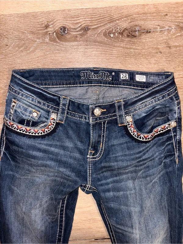Miss Me Medium Dark Blue Boot Cut Jeans with Embellished Pockets - Image 3