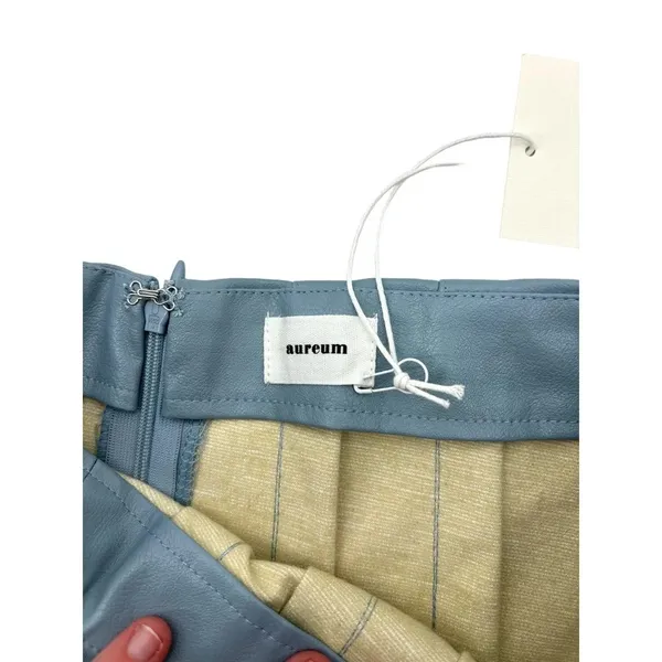 Aureum Sky Blue Vegan Leather Pleated Skirt Size‎ Small - Image 7