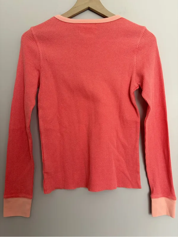 American Eagle Coral Waffle Knit Ringer Thermal Small - Image 3