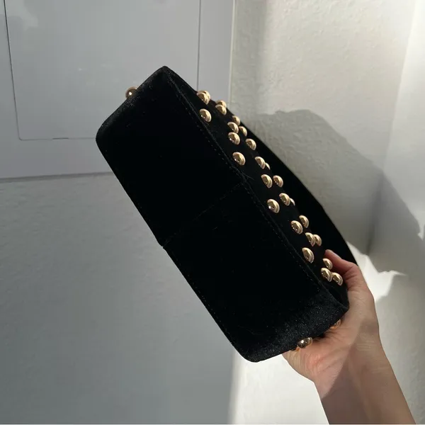 NWT Anthropologie Studded Velvet Shoulder Bag in Black - Image 5