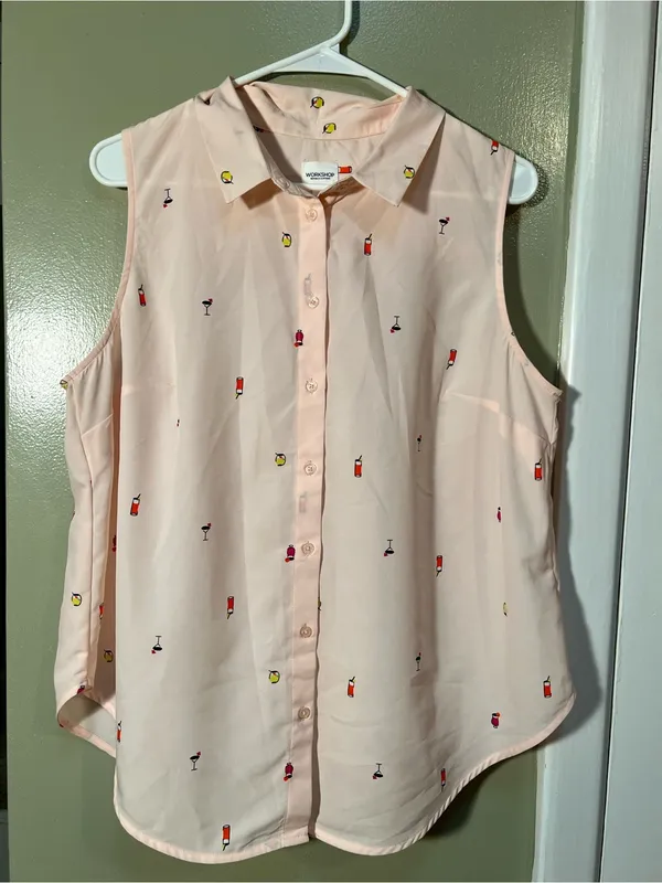 Workshop‎ Republic Women's Size Large Sleeveless Button Down Shirt Pink Cocktail - Image 3