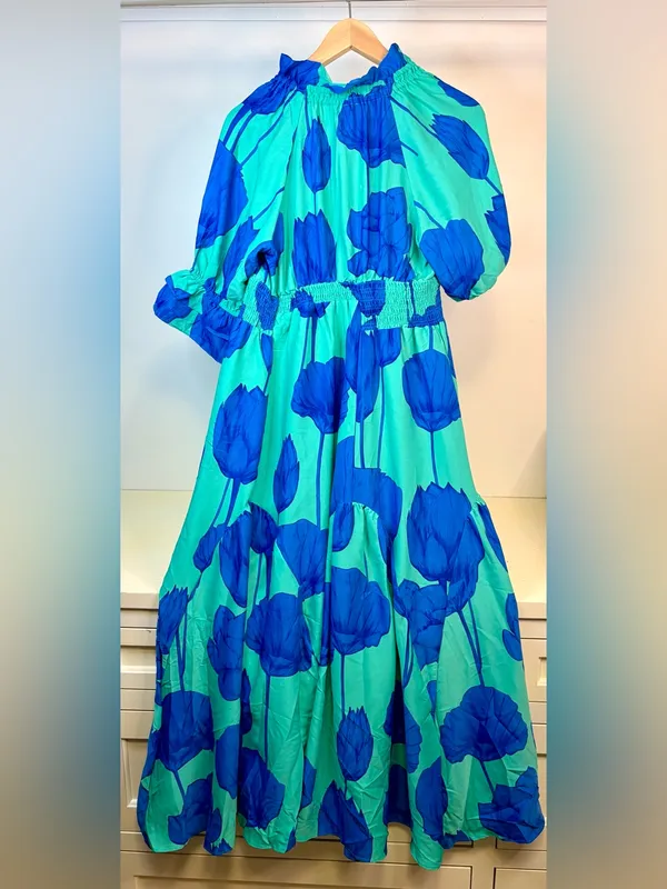 Umgee Blue & Aqua Floral Maxi Dress sz small - Image 2