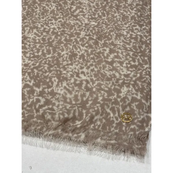 Michael Kors Scarf Womens One Size Tan Cream‎ Abstract Animal Print Fringe Wrap - Image 7