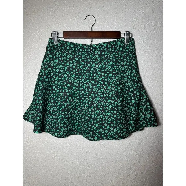 ZARA Floral Skater Mini flare Skort Black Green Womens Size M - Image 2