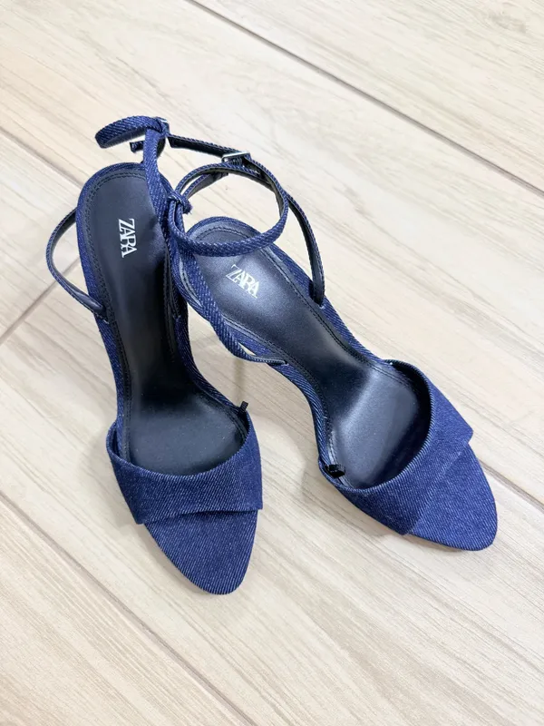 Express ZARA Denim High Heel Sandals Stiletto Silver Strappy Ankle Strap NWOT 39 Y2K - Image 3