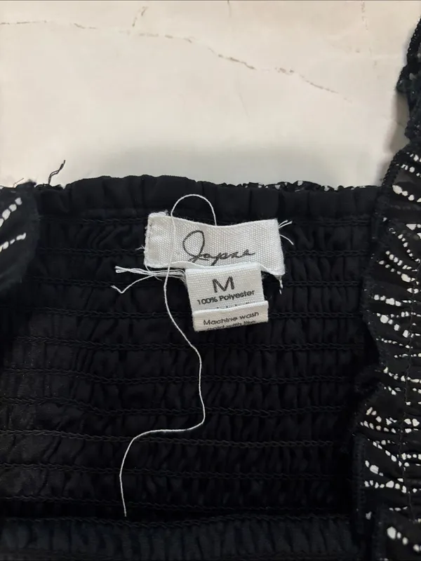 Smocked Black Tank Top with Metallic Stripe Detail - Image 2