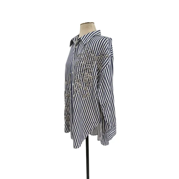 Anthropologie Maeve Bennet Beaded Sequined Button Down Shirt Striped Large‎ - Image 7