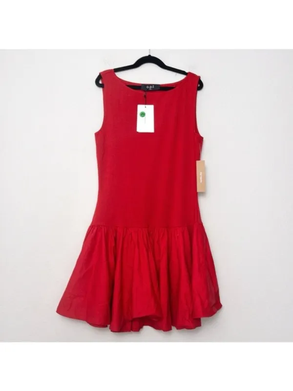 NWT o.p.t Helene Mini Dress XS Red Sleeveless Combination Puff Flared Bubble - Image 6