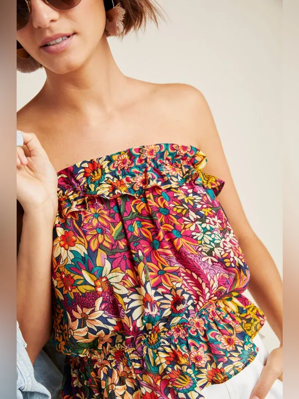 Anthropologie Maeve Adelaide Strapless Blouse Anthro Tank Top Floral Medium - Image 2