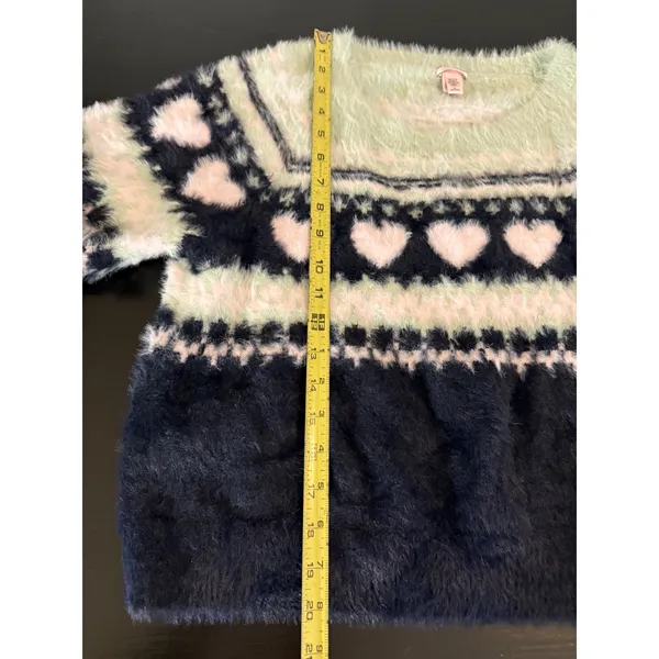 Victorias‎ Secret Heart Fair Isle Eyelash Knit Sweater Mint Navy Pink Medium - Image 4