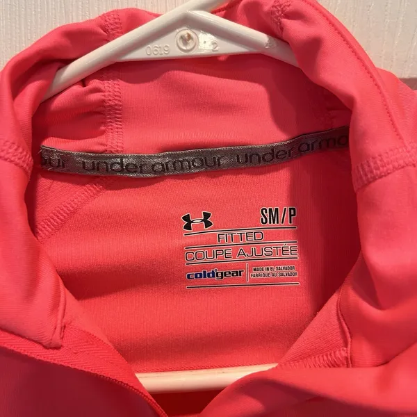 Under Armour Womens ColdGear Fitted 1/4 Zip Pullover Pink Ruched Thumbhole S‎ - Image 2