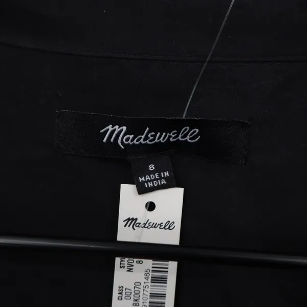 Madewell Seamed Mini Shirt Dress Womens 8 Black Cotton Long Sleeve Spread Collar - Image 3