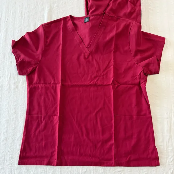 Women's Maroon Two Piece Scrub Set Size XL #260643 Red - Image 2