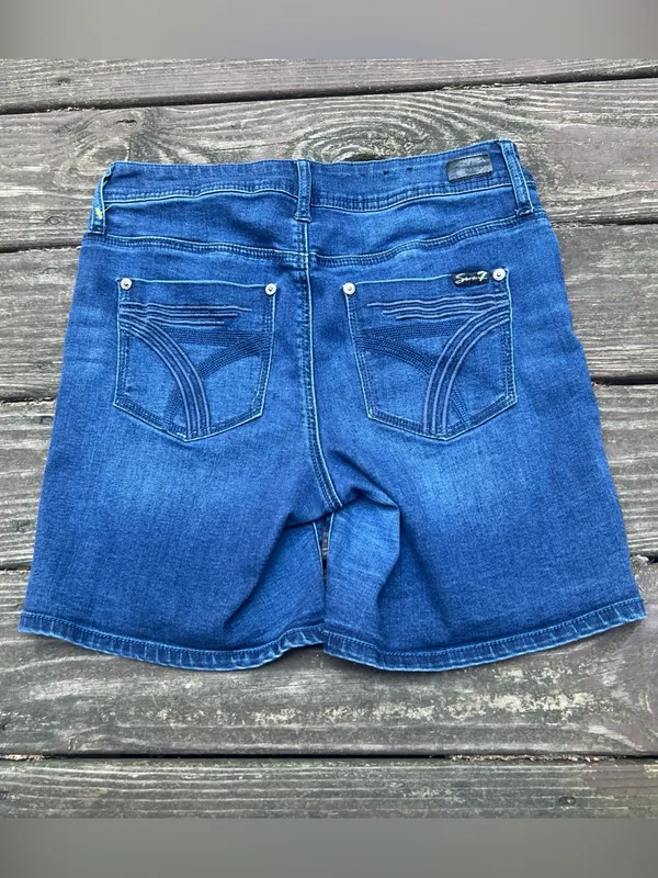 Seven7 Women’s Blue Denim Casual Stretch 5 Pocket Streetwear Bermuda Shorts|Sz:6 - Image 2