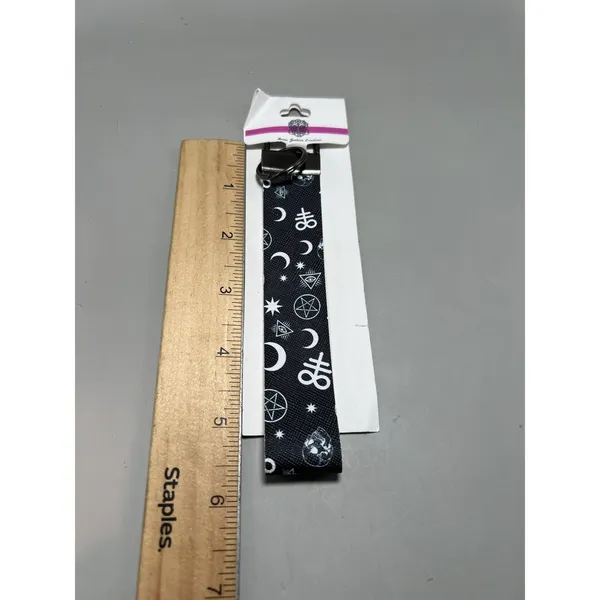 Reina Jenkins Creations Black Wristlet Key Fob Keychain Moon Star Goth Occult - Image 3