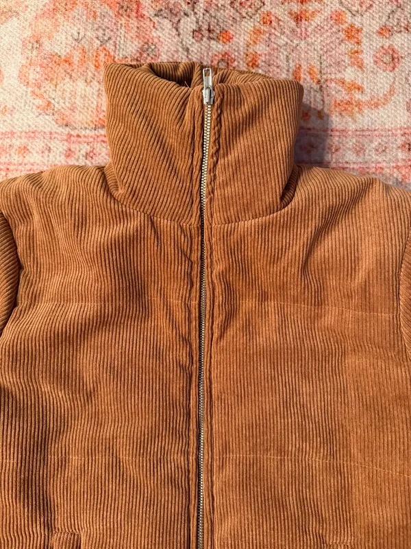 Corduroy Puffer Coat Brown - Image 2