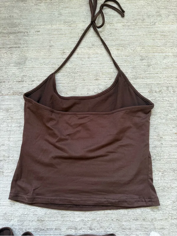 Brown Maxi Wrap Skirt with Halter Top (Size XS) - Image 5