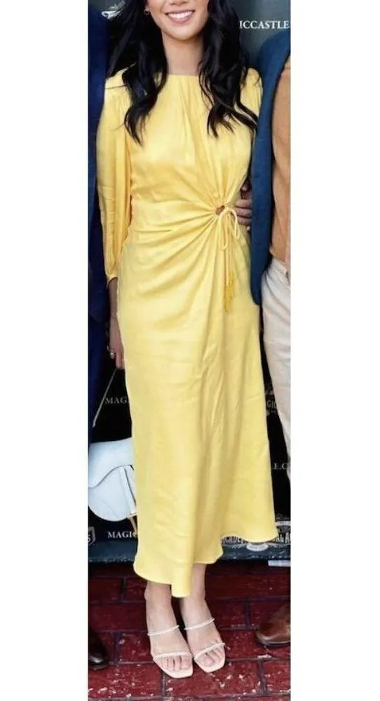 FARM RIO Cutout Piped Ring Midi Dress in Yellow Size Small - Image 4