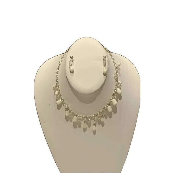 New Silver Tone White Teardrop Necklace and Earrings‎ Jewelry Set 19.5" Jewellry - Image 2