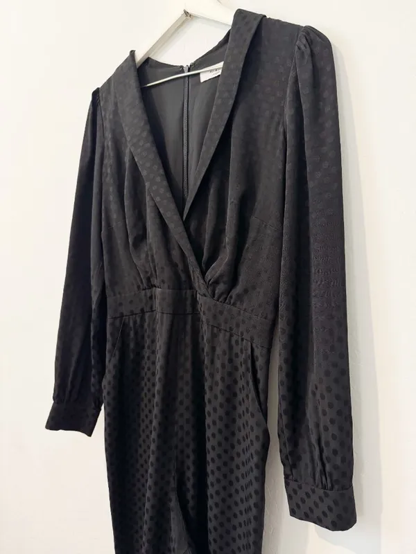 Ali‎ Jay Jumpsuit Size Medium Black Polka Dot Long Sleeve Pocket Mob Wife Retro - Image 5