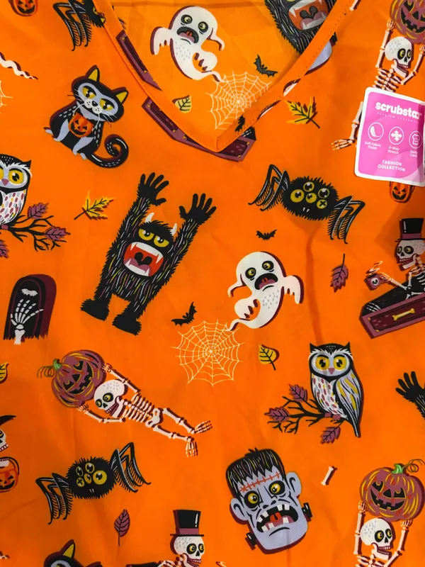 Scrubstar Halloween Print Scrub Top - Image 3