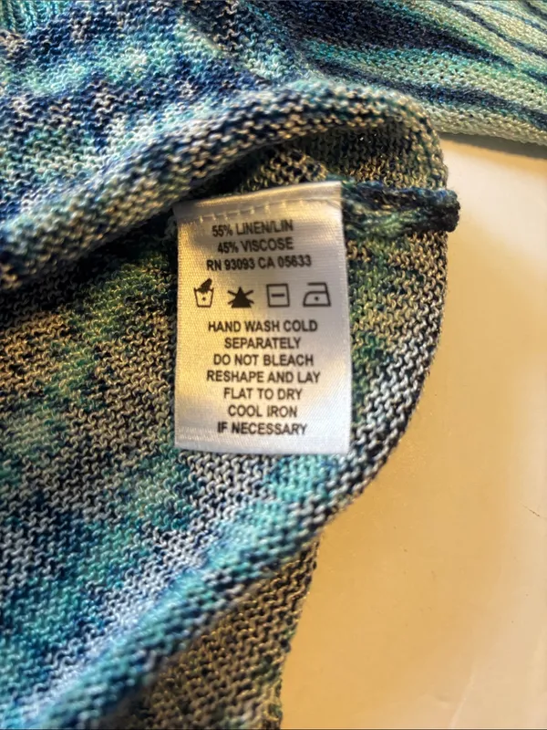 Source Unknown BLUE AND GREEN OPEN KNIT BUTTON DOWN SWEATER LINEN AND VISCOSE LIGHT WEIGHT - Image 5