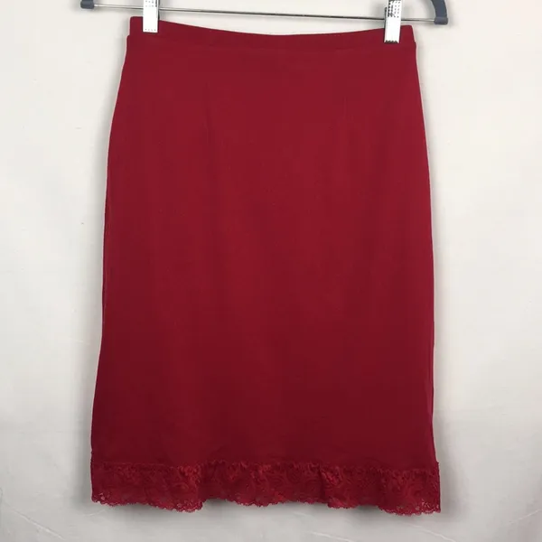 Express Red Lace Trimmed Skirt - Image 4