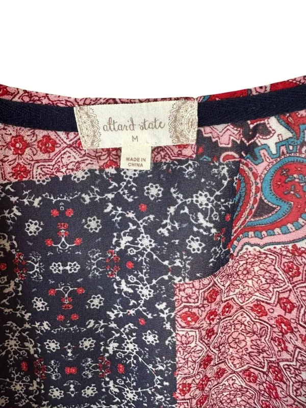 Altar’d State Boho Patchwork Sheer Kimono Topper Paisley Tassel Cardigan Size M - Image 5