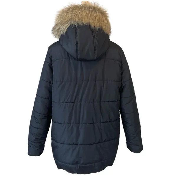 Charlotte Russe Black Faux Fur Hooded Puffer Jacket Size Large - Image 6