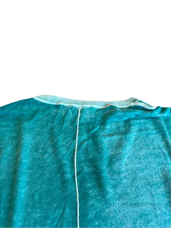 Sundance Teal Mint Trim V Neck Cotton Sweater Sleeve Oversized Medium Women's - Image 9