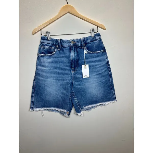 Good American Denim Shorts Womens 4/27 Blue Raw Hem Distressed GNIC0235T - Image 5