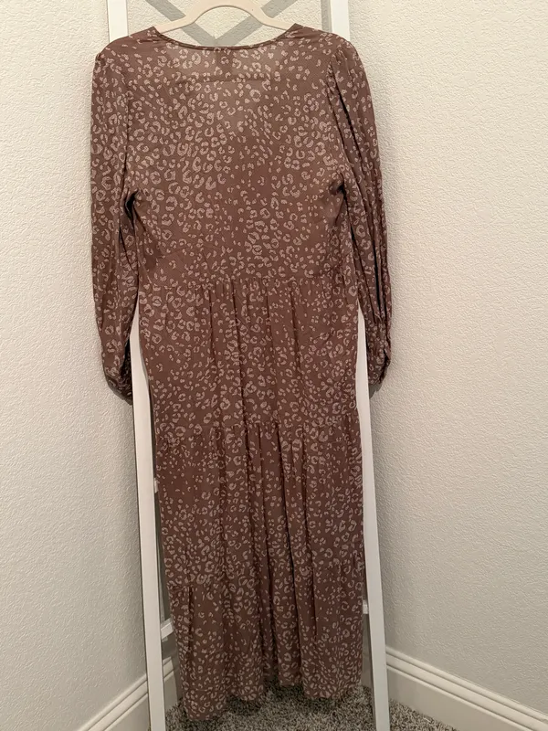 A New Day brown leopard print maxi dress with ruffle sleeves and V-neckline, size XS - Image 5