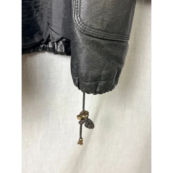Vintage Comint‎ Mixed Leather Suede Coat 1X Oversized Drawstring Black - Image 4