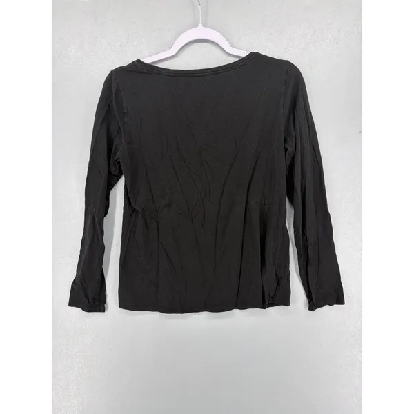 Ann Taylor LOFT Womens Long Sleeve Tee Black Scoop Neck Cotton Modal M - Image 3