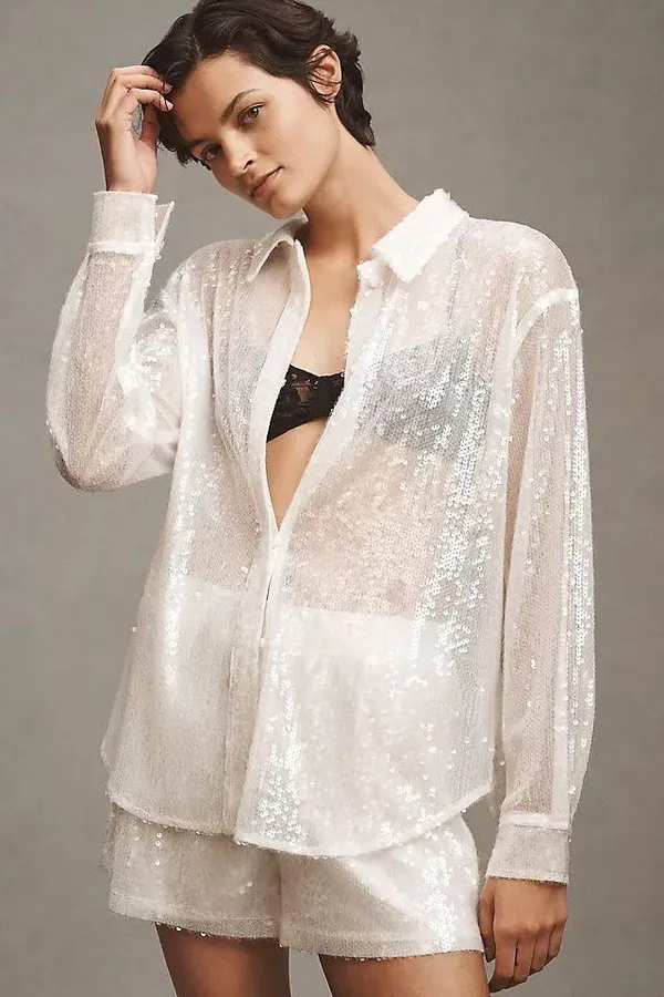 Anthropologie White sequin set - Image 3