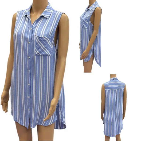 Staccato Blue Striped Sleeveless Button Up Tunic Top Blouse Womens Large - Image 4