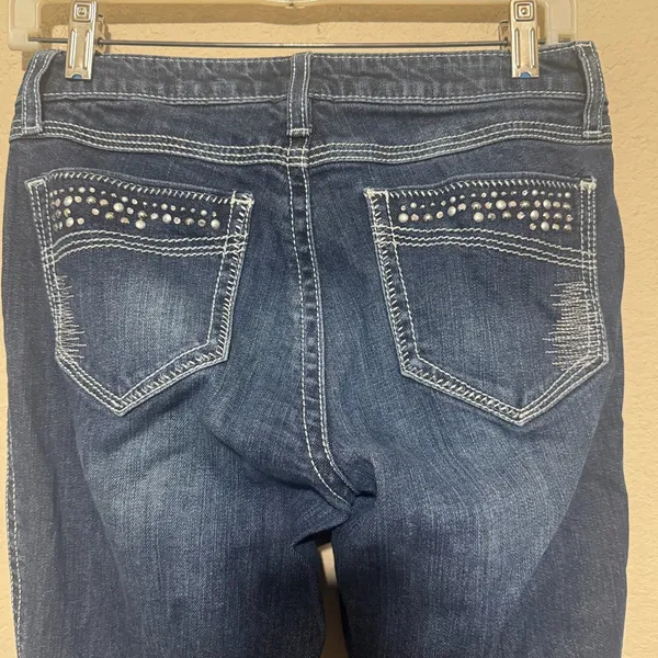 Y2K Wrangler‎ Rock 47 Low Rise Blue Jeans Women’s Studded Flare rhinestone 4/27 - Image 2