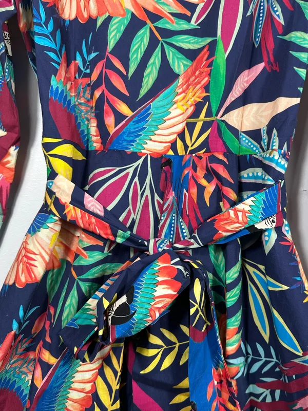 FARM Rio for Anthropologie Aves‎ Mini Dress Tropical Parrot Print Belted Size XS - Image 7