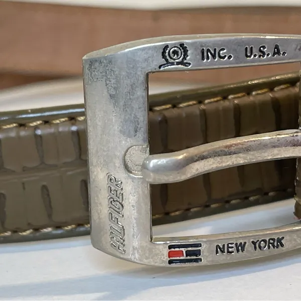 Vintage Tommy Hilfiger Square Buckle Croco-Print Leather‎ Belt Size XS (24”) - Image 3