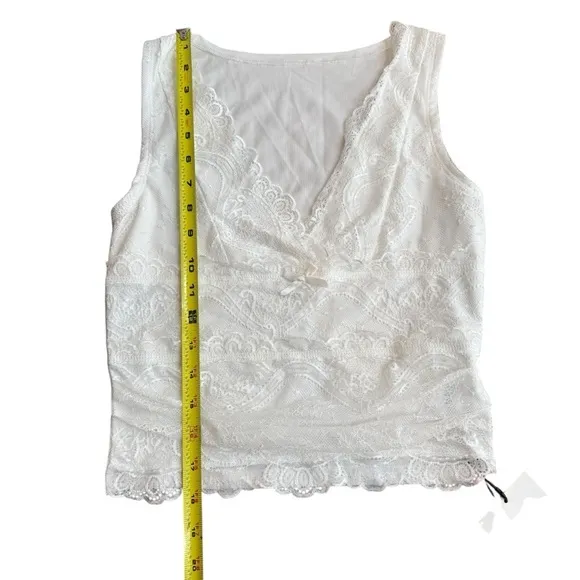 Cider Women's S Lace Tank Top Crop White Plunge Neck‎ Y2K Coastal Romantic NWT - Image 7