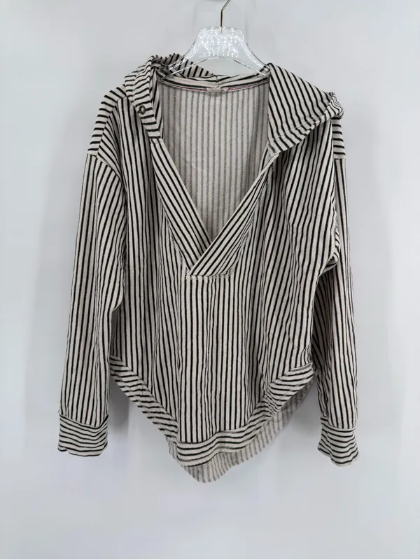 Anthropologie Pilcro Wharfside Hooded Sweatshirt vertical Stripes Beach medium - Image 3