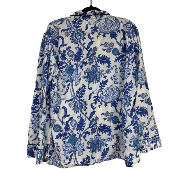 Roller Rabbit Blue White Paisley Floral Long Sleeve Button Down Shirt Womens XL - Image 2