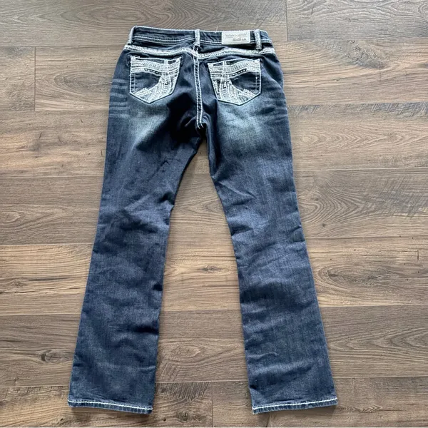 Grace in LA Bootcut Jeans Size 31 Dark Wash Embroidered Bling Western Y2K Boho - Image 2